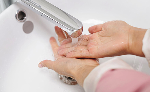 sanitizing hands